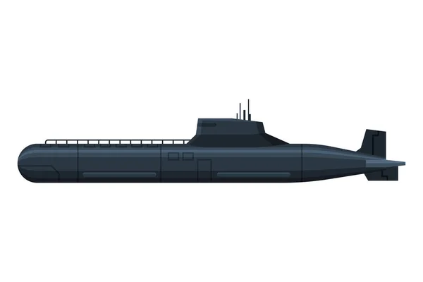 Black Submarine, Military Army Fighting Warship Flat Vector Illustration — Stock Vector