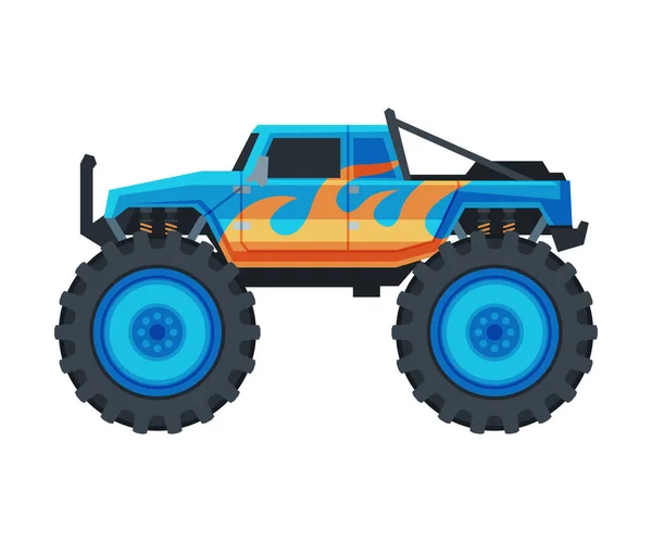 Monster Truck Vehicle, Heavy Blue Pickup Car with Large Tires Vector Illustration — Stock Vector