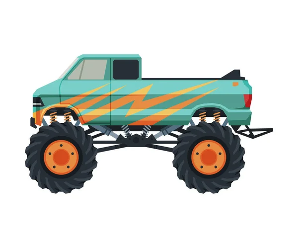 Monster Truck Vehicle, Heavy Pickup Car with Large Tires Vector Illustration — Stock Vector
