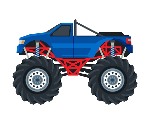 Monster Truck Vehicle, Pickup Car with Large Tires, Heavy Professional Transport Vector Illustration — Stock Vector