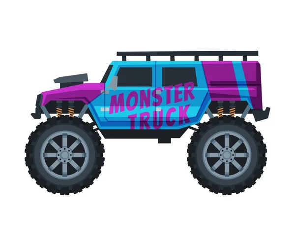 Monster Truck Vehicle, Jeep Car met grote banden, Zware Professional Transport Vector Illustratie — Stockvector