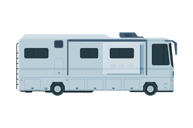 Modern Kamp Karavanı, Yaz Gezisi için Mobil Ev, Aile Turizmi ve Tatil Düz Vektör Çizimi