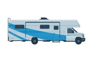 Kamp Minibüsü, Yaz Gezisi için Mobil Ev, Aile Turizmi ve Tatil Sabit Vektör İllüstrasyonu