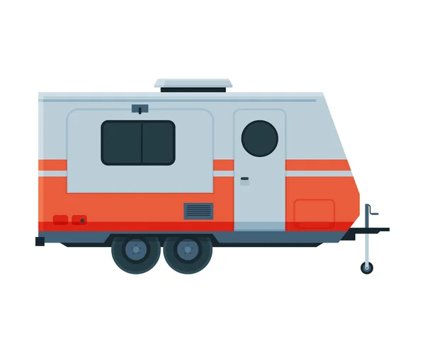 Travel Trailer, Mobile Home for Summer Adventures, Family Tourism and Vacation Flat Vector Illustration — Stock Vector