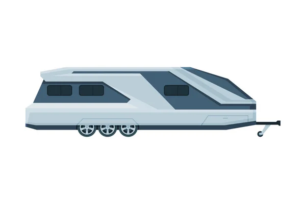 Rimorchio moderno di viaggio, casa mobile per il viaggio estivo, turismo familiare e vacanze Flat Vector Illustrazione — Vettoriale Stock