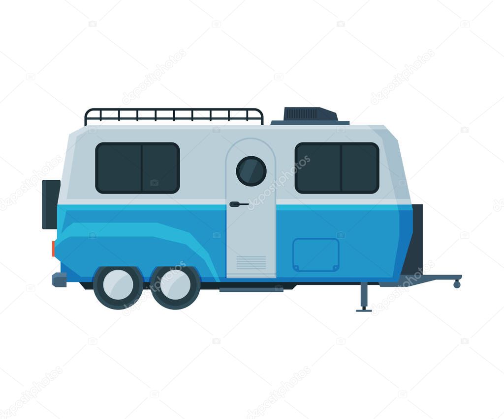 Retro Travel Trailer, Mobile Home for Summer Family Travel and Adventures Flat Vector Illustration