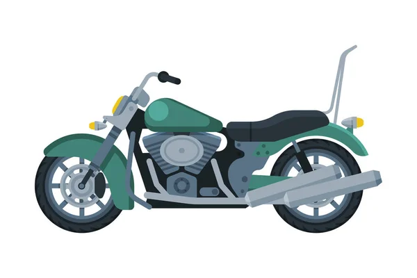 Motocykl, transport pojazdów silnikowych, widok z boku płaski wektor ilustracji — Wektor stockowy