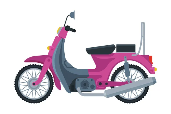 Růžový skútr, Motorové kolo vozidlo, boční pohled ploché vektorové ilustrace — Stockový vektor