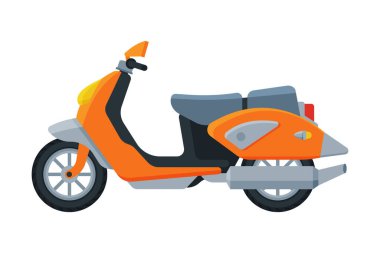 Turuncu Scooter, Motorlu Taşıtlar Taşımacılığı, Yan Görünüm Düz Vektör İlülasyonu
