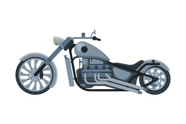 Chopper Motosiklet, Motosiklet Aracı, Yan Görünüm Düz Vektör İlülasyonu