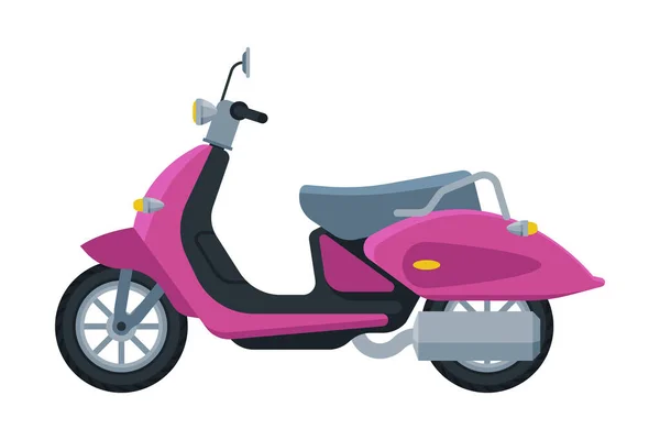 Scooter Pink, Retro Motor Bike Vehicle, Side View Flat Vector Illustration - Stok Vektor