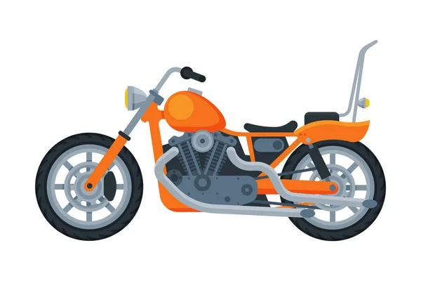 Мотоцикл, Orange Motor Bike Vehicle, Side View Flat Vector Illustration — стоковый вектор