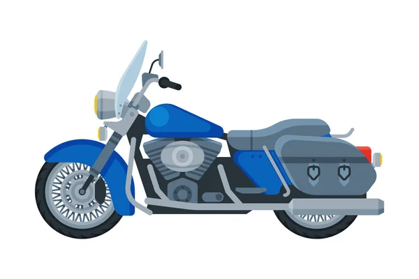 Crucero de la motocicleta, vehículo de la bici del motor, ilustración plana del vector de la vista lateral — Vector de stock