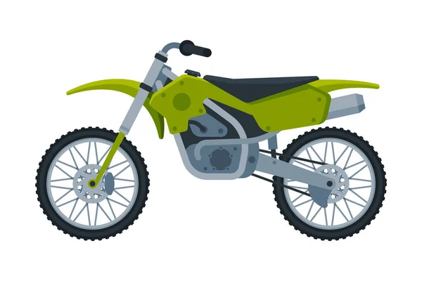 Motorcycle, Green Motor Bike Vehicle, Side View Flat Vector Illustration — Stock Vector