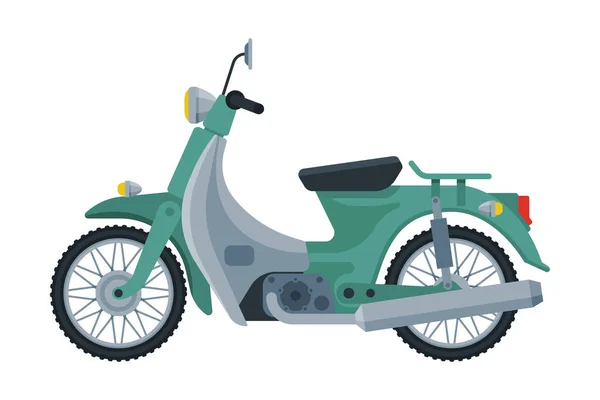 Retro Scooter, Motor Bike Vehicle, Side View Flat Vector Illustration — Stock Vector