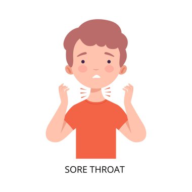 Yaralı Boğaz, Viral Enfeksiyon Semptomu, Influenza veya Solunum Hastalığı, Grip ve Virüs Önleme Düz Vektör İlülasyonu Hakkında Sağlık ve Tıp Bilgileri