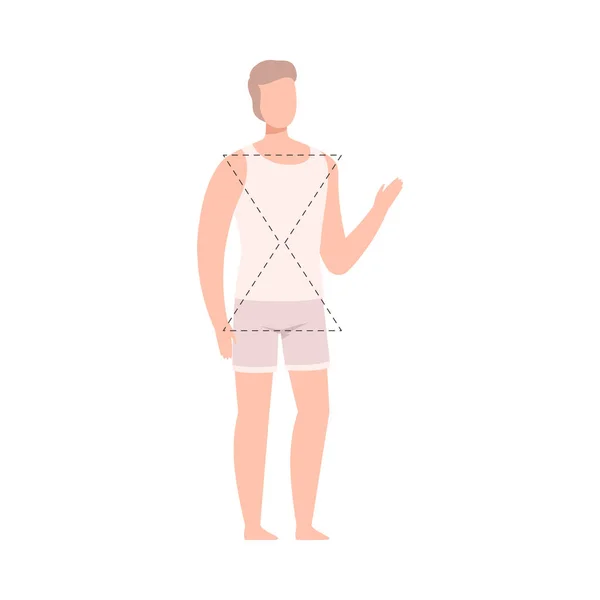 Gezichtloze man in witte tank top en onderbroek, mannelijke lichaam zandloper vorm platte stijl vector illustratie — Stockvector