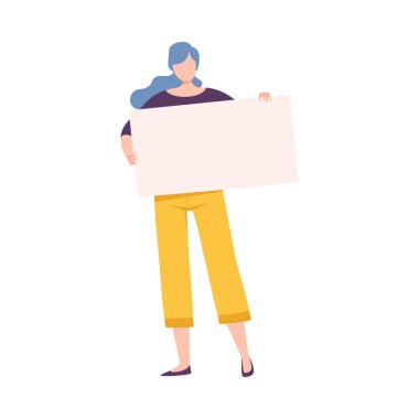 Boş Posterle Duran Genç Kadın, Özgürlük, Bağımsızlık, Eşitlik, Kadın Gücü ve Hakları Düz Şekil İllüstrasyonu İçin Mücadele