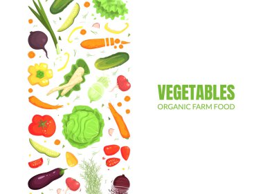 Sebzeler Organik Çiftlik Gıda Şablonu, Sağlıklı Doğal Gıda, Organik Dükkan, Çiftlik Piyasası Tasarımı Element Vektör İlülasyonu