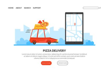 Pizza Teslimat Sayfa Şablonu, Geleneksel İtalyan Yemek Ekspresi Teslimatı, Çevrimiçi Sipariş ve Yemek Hizmeti Mobil Uygulaması, Ana Sayfa Vektör Resimleri