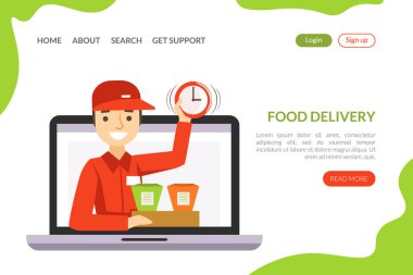Sushi Teslimat Sayfa Şablonu, Geleneksel Asya Yemek Ekspresi Teslimatı, Çevrimiçi Sipariş ve Yemek Servisi, Mobil Uygulama, Ana Sayfa Vektör İllüzyonu