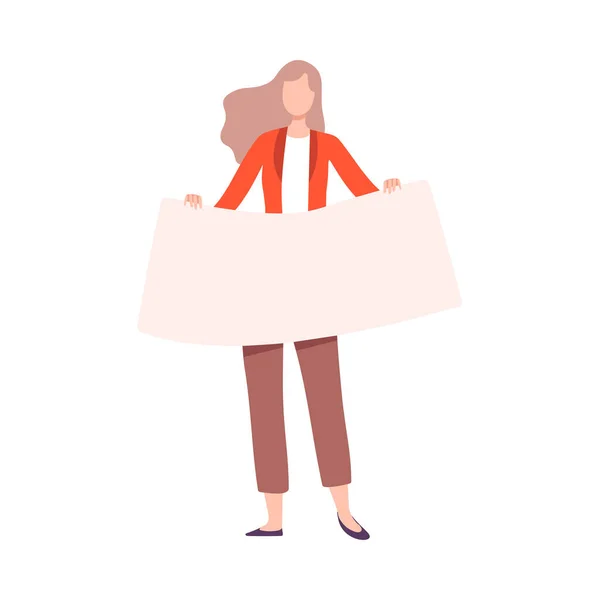 Mooie vrouw met lege affiche, strijd voor vrijheid, onafhankelijkheid, gelijkheid, vrouwelijke kracht en rechten Flat Style Vector Illustratie — Stockvector