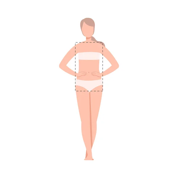 Beautiful Woman in Underwear, Female Rectangle Body Shape Flat Style Vector Illustration — Stock Vector