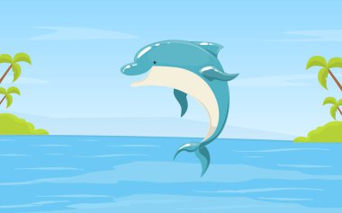 Yunus Denizden Atlıyor ya da Okyanus Suyu Güzel Doğa Yazı Manzarası Çizimi