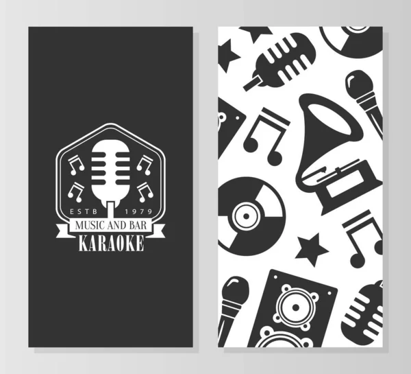 Plantilla de Karaoke Música y Tarjeta de Barra, Laterales Delanteros y Traseros, Concierto, Folleto del Festival de Música, Ilustración de Vectores de Tarjetas de Negocios o Invitación — Vector de stock