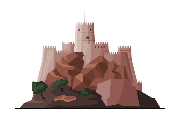 Mutrah Fort, Muscat City Architecture, Oman Country Famous Landmark, Palazzo storico medievale Flat Vector Illustration — Vettoriale Stock