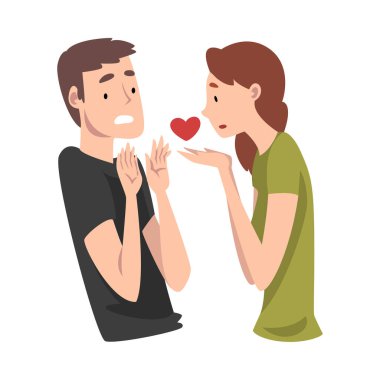 Genç adam kızların aşkını reddediyor. Bölünmemiş aşk. Vektör illüstrasyonu.