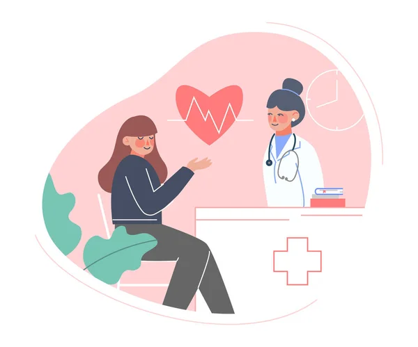 Doctor Taking Care of Patient, Medical Exam, Check up or Consultation Flat Style Vector Illustration — Stock Vector