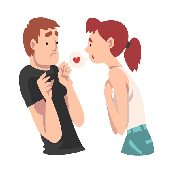 Un joven rechaza la oferta de amor por una chica. Amor indiviso. Ilustración vectorial . — Archivo Imágenes Vectoriales