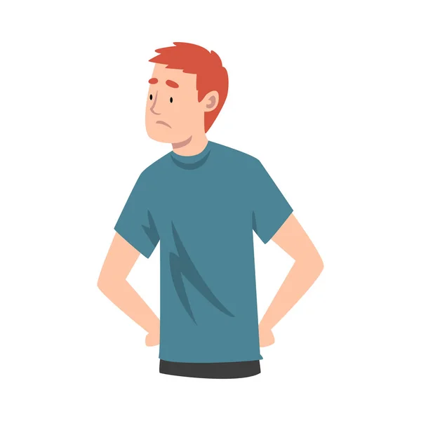 Young Man Standing With His Hands on Hips Feeling Loneliness Vector Illustration — Stock Vector