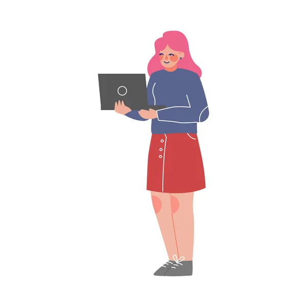 Femme gestionnaire de bureau Caractère commercial debout avec ordinateur portable, Illustration vectorielle des employés de bureau — Image vectorielle