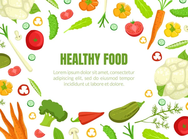 Hälsosam mat Banner mall med ekologiska grönsaker sömlösa mönster och utrymme för text vektor illustration — Stock vektor