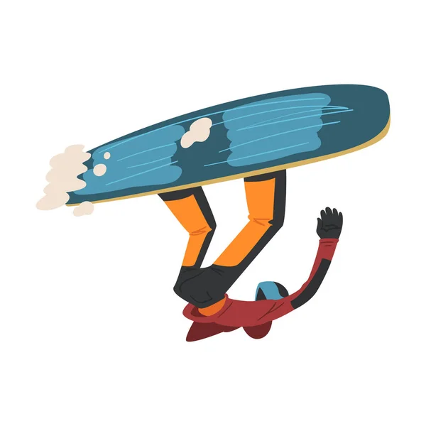 Giovane uomo che salta con Snowboard, Hobby estremo o Sport Cartoon Style Vector Illustrazione — Vettoriale Stock