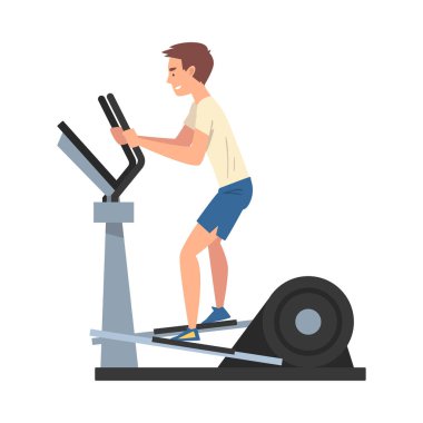 Eliptik Makine Vektör İllüstrasyonunda Sportif Adam Eğitimi