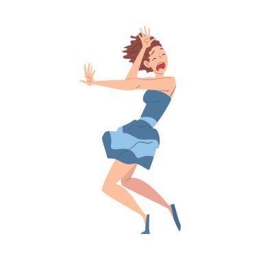 Paniklemiş ve Korkmuş Kadın, Endişeli, Korkmuş, Gergin İnsan, Duygular ve Duygular Vektörü İllüzyonu