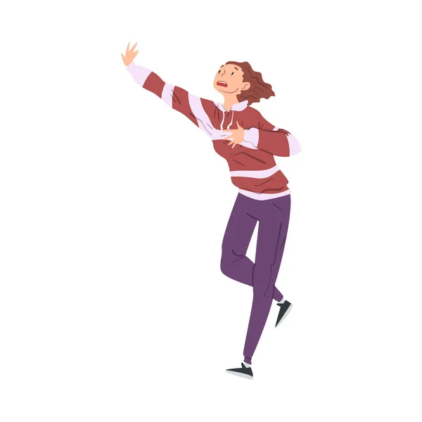 Panicked Woman Running, Worried or Scared Nervous Person, Human Emotions and Feelings Vector Illustration