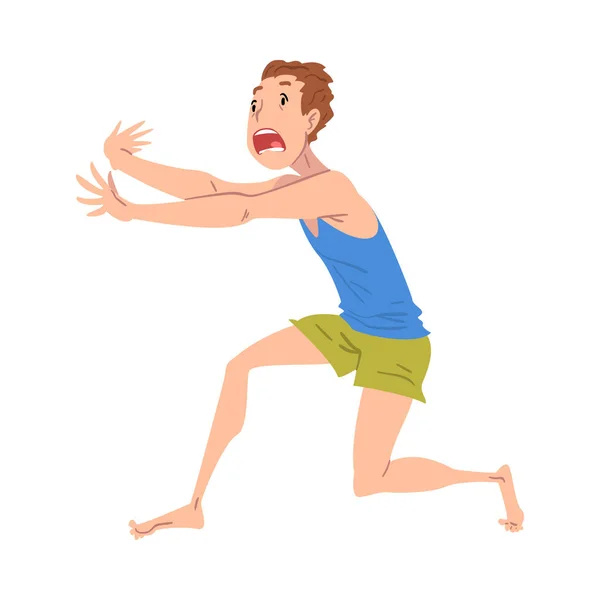 Panicked Man Running, Worried or Scared Nervous Person, Human Emotions and Feelings Vector Illustration