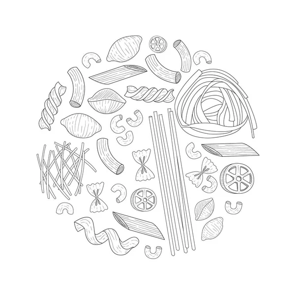 Italiaanse pasta van ronde vorm, Traditionele keuken schotel, Eten Menu, Restaurant, Cafe Flyer, Kaart, Bedrijf te bevorderen Hand getrokken Vector Illustratie — Stockvector