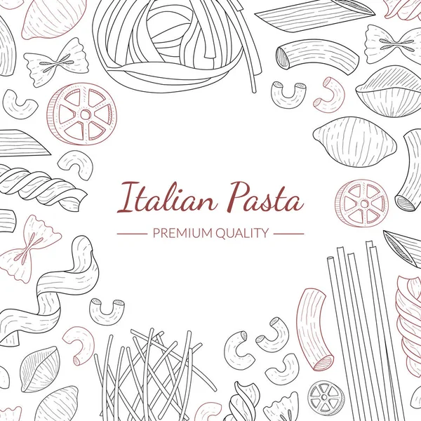 Italian Pasta Banner Template, Traditional Cuisine Products, Food Menu, Restaurant, Cafe Flyer, Card, Business Promote Hand Drawn Vector Illustration — Stock Vector