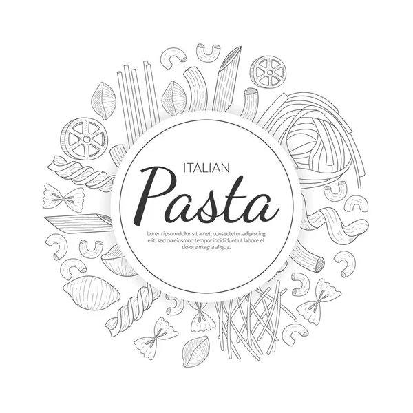 Pasta Banner Sablon, Hagyományos olasz konyha ételek, Étel menü, Étterem, Cafe Flyer, Kártya, Üzleti promóciós kézzel rajzolt Vector Illusztráció — Stock Vector