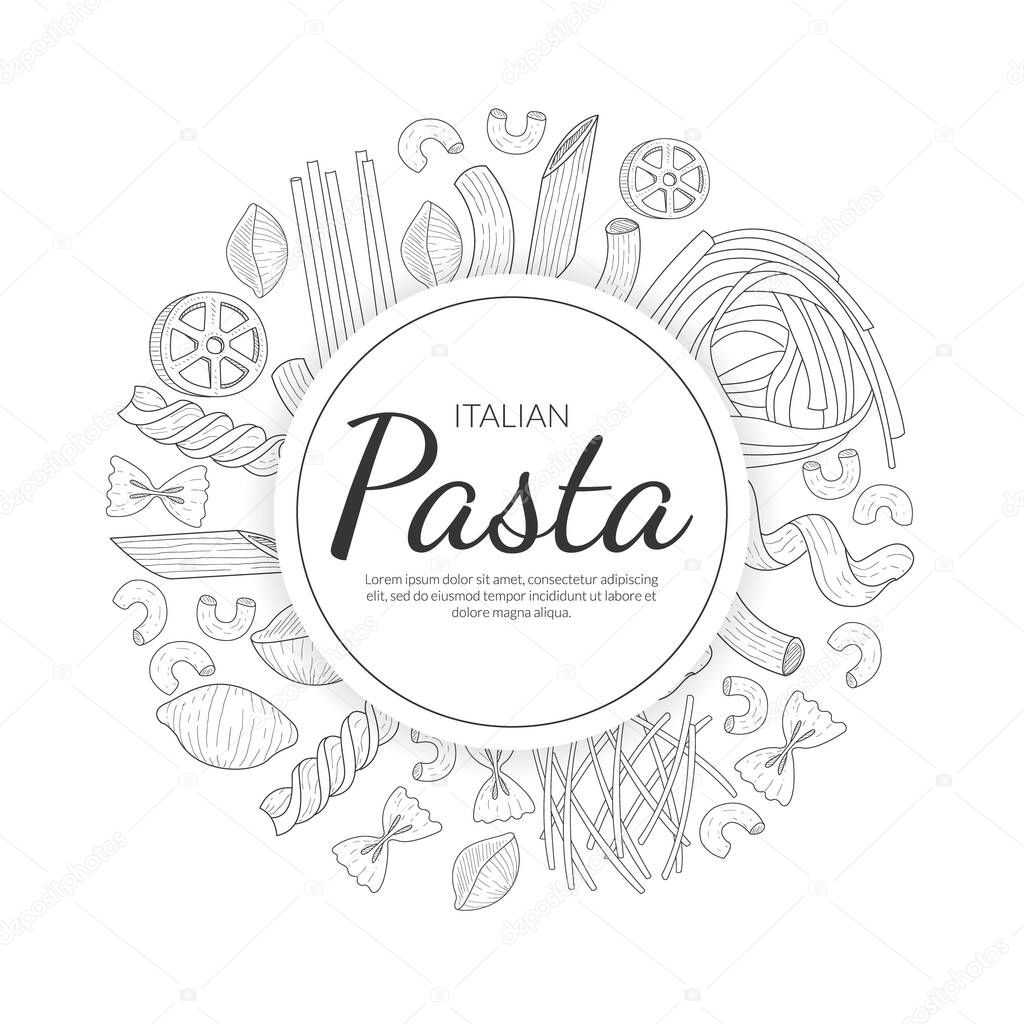 Pasta Banner Template, Traditional Italian Cuisine Dish, Food Menu, Restaurant, Cafe Flyer, Card, Business Promote Hand Drawn Vector Illustration