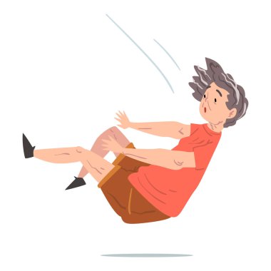 Yerde Düşen Yaşlı Kadın, Sırtüstü Düşen Emekli İnsan, Beyaz Arkaplan Üzerine Çizgi Roman Tarzı Vektör İllüzyonu