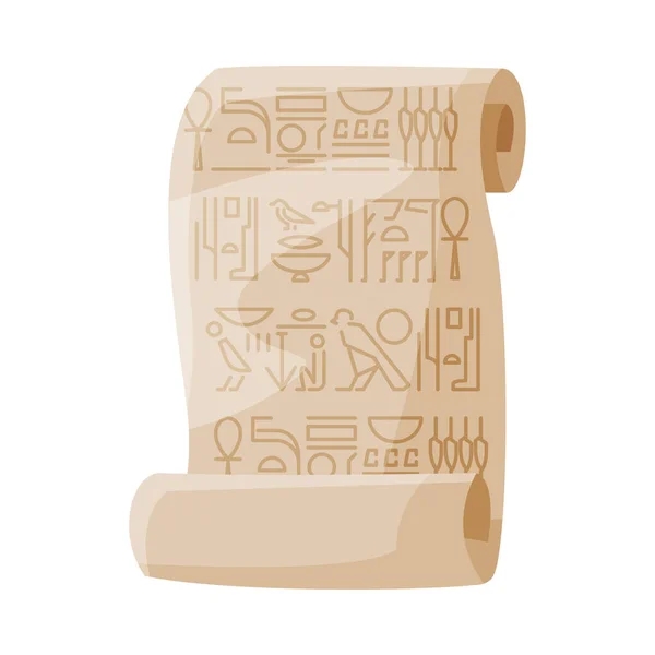 Altägyptische Papyrusrolle mit Hieroglyphen, Alte Handschrift, Symbol Ägyptens Flache Vektorillustration auf weißem Hintergrund — Stockvektor