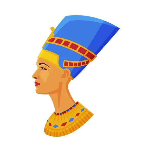 Nefertiti Baskını, Mısır 'ın Sembolü Beyaz Arkaplan Üzerine Düz Stil Vektör İlülasyonu — Stok Vektör