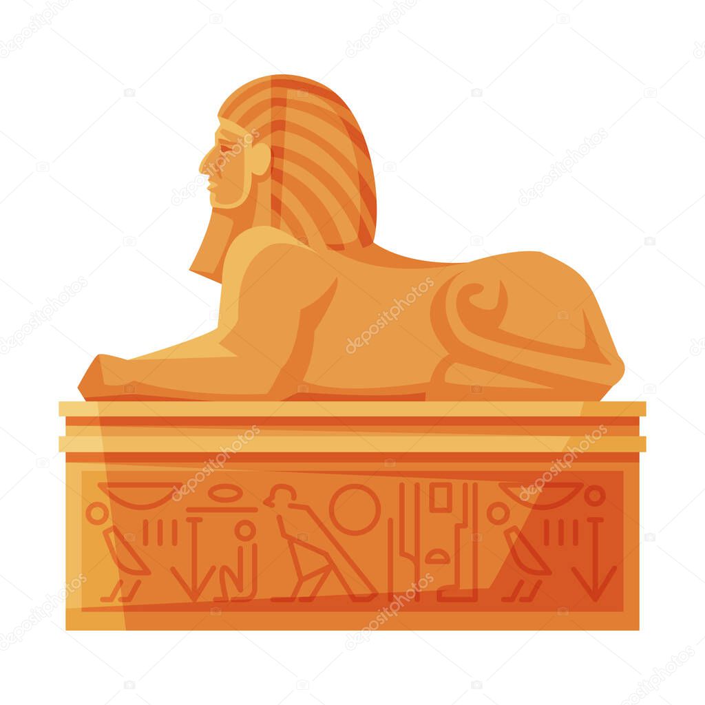 Egyptian Sphinx Statue, Side View, Symbol of Egypt Flat Style Vector Illustration on White Background