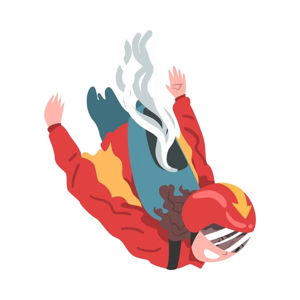 Mann im Wingsuit fällt durch die Luft, Fallschirmspringen und Fallschirmspringen Extrem Hobby oder Sport Cartoon Style Vector Illustration — Stockvektor